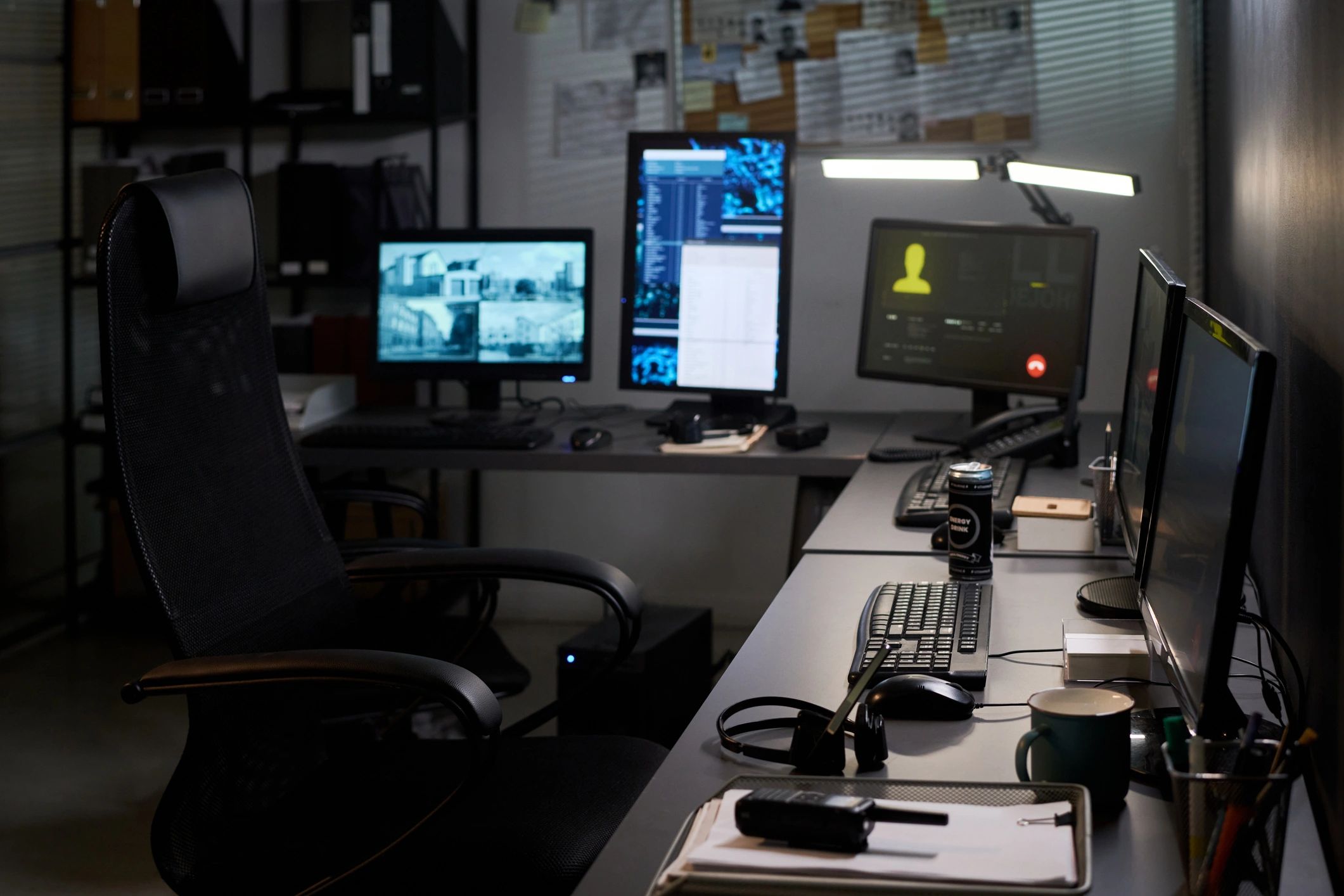 Security monitoring screens in a surveillance operations workspace